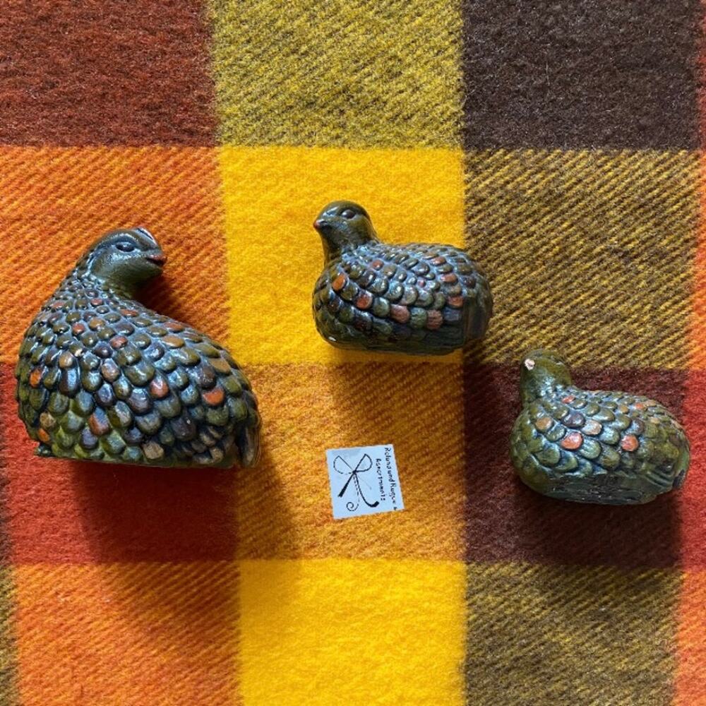 Vintage Quail Bird Ceramic 3-Count Home Decor Figurines